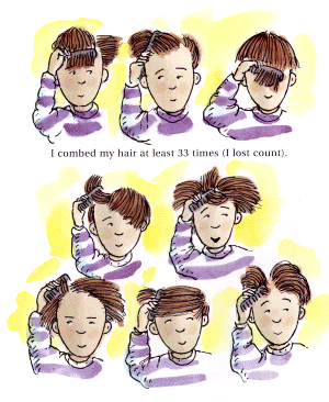 Harry combs his hair.